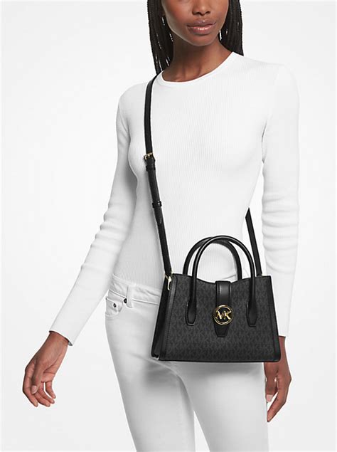 michael kors small logo satchel|michael kors opened satchel purse.